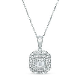 1/2 CT. T.W. Composite Diamond Double Octagonal Frame Pendant in 10K White Gold