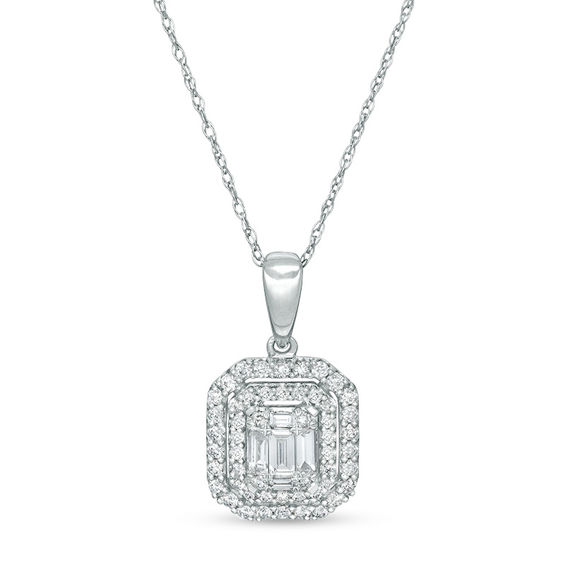 1/2 CT. T.w. Composite Diamond Double Octagonal Frame Pendant in 10K White Gold