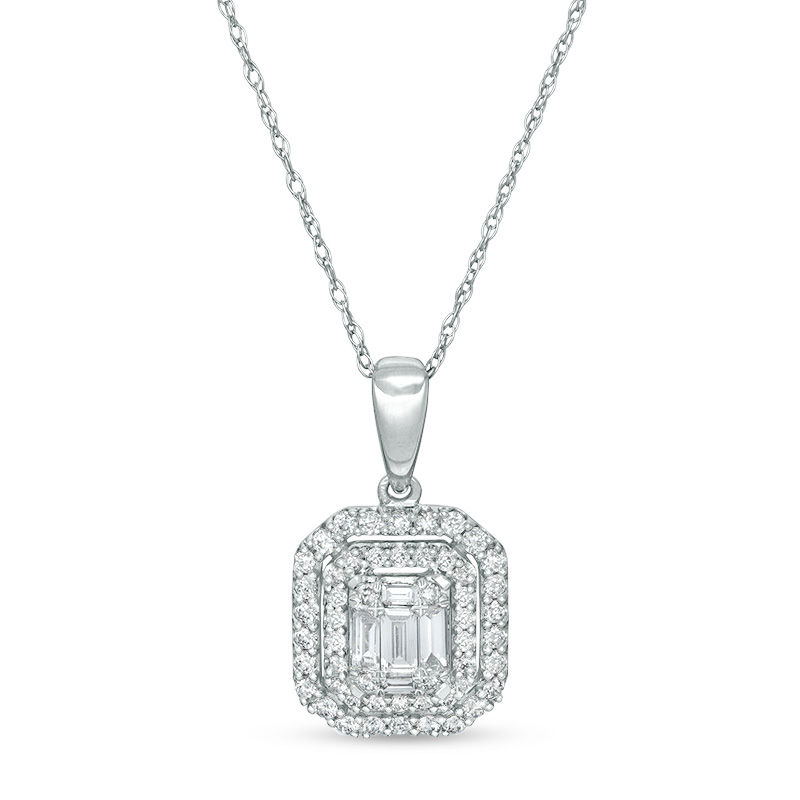 1/2 CT. T.W. Composite Diamond Double Octagonal Frame Pendant in 10K White Gold