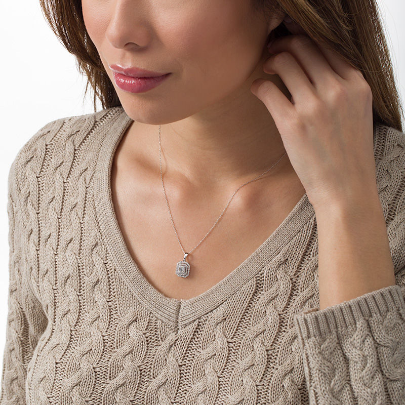 Main Image 2 of 1/2 CT. T.W. Composite Diamond Double Octagonal Frame Pendant in 10K White Gold