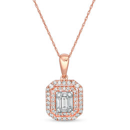 1/2 CT. T.W. Composite Diamond Double Octagonal Frame Pendant in 10K Rose Gold