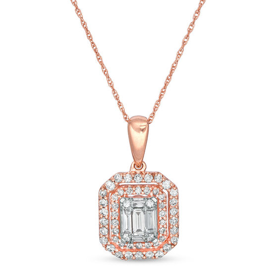 1/2 CT. T.w. Composite Diamond Double Octagonal Frame Pendant in 10K Rose Gold