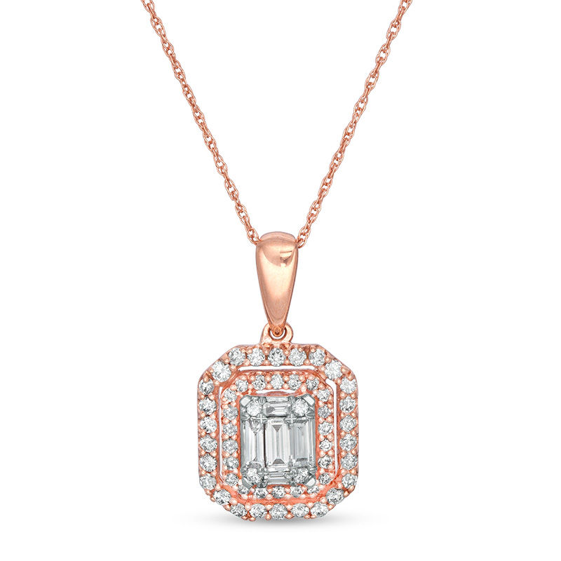 Main Image 1 of 1/2 CT. T.W. Composite Diamond Double Octagonal Frame Pendant in 10K Rose Gold