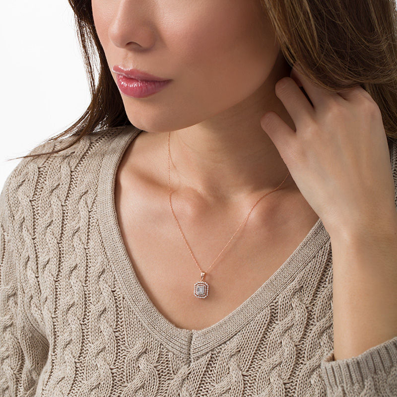 Main Image 2 of 1/2 CT. T.W. Composite Diamond Double Octagonal Frame Pendant in 10K Rose Gold