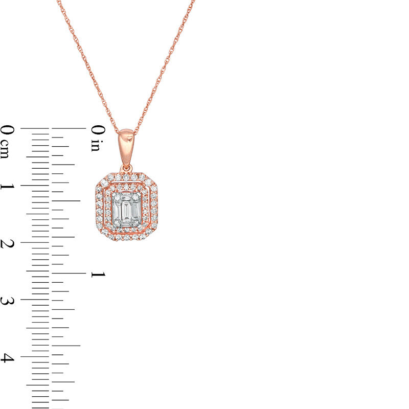Main Image 3 of 1/2 CT. T.W. Composite Diamond Double Octagonal Frame Pendant in 10K Rose Gold