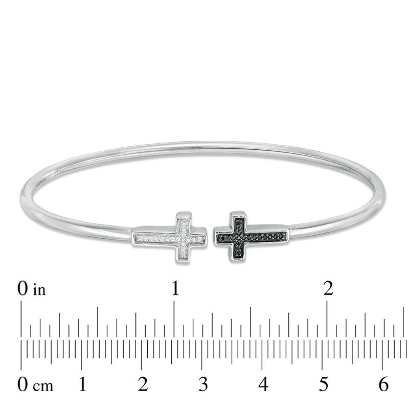 Cross Dog Tag Double Loop Bangle Bracelet - Sterling Silver Charm (