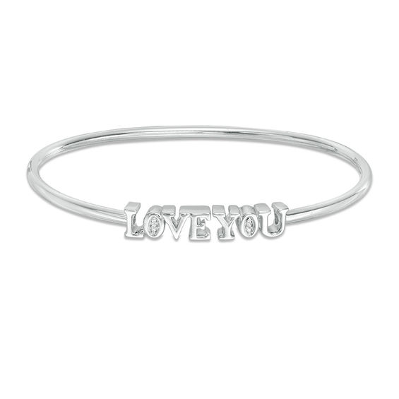 Diamond Accent "Love You" Open Flex Bangle in Sterling Silver