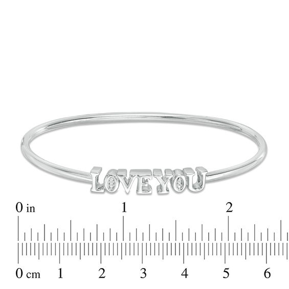 Diamond Accent "Love You" Open Flex Bangle in Sterling Silver