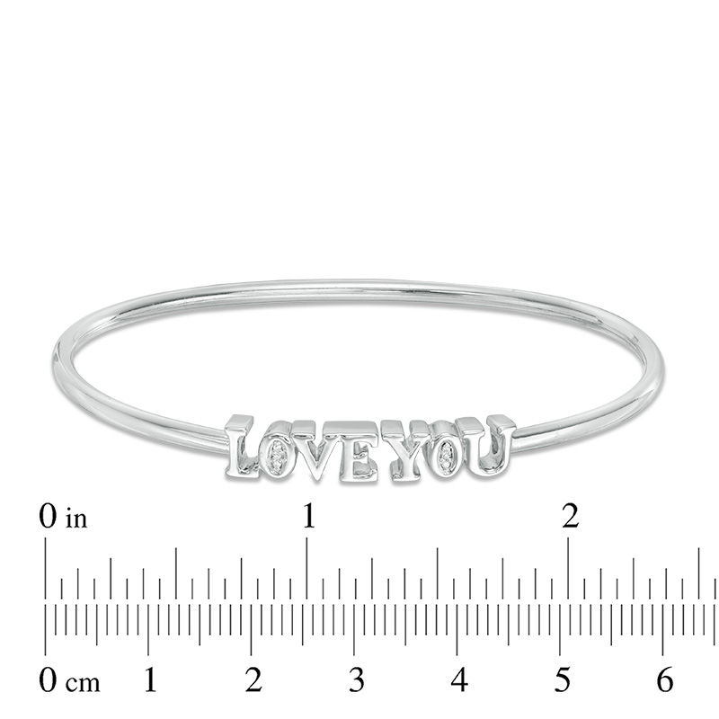 Diamond Accent "LOVE YOU" Open Flex Bangle in Sterling Silver