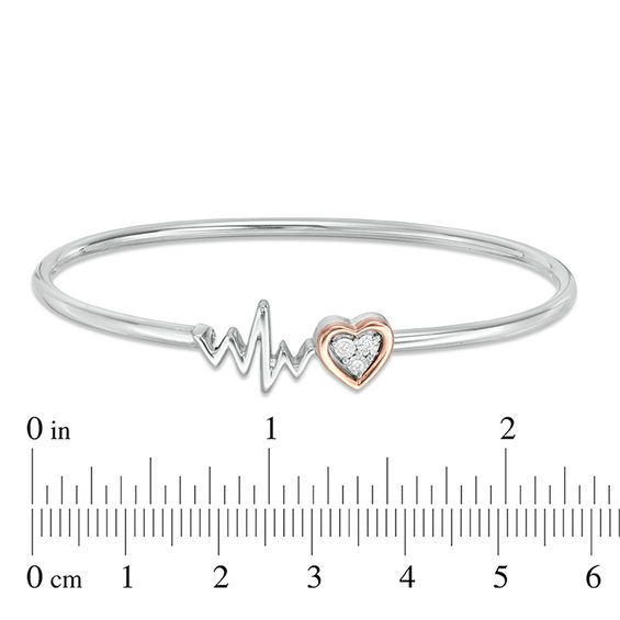 Diamond Accent Heart and Heartbeat Convertible Flex Bangle in Sterling Silver and 10K Rose Gold Diamond Accent Heart and Heartbeat Convertible Flex Bangle in Sterling Silver and 10K Rose Gold