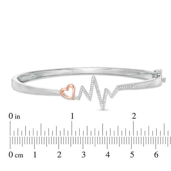 1/5 CT. T.w. Diamond Heart and Heartbeat Bangle in Sterling Silver and 10K Rose Gold