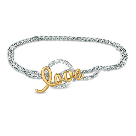 1/5 CT. T.W. Diamond "love" Double Strand Bracelet in Sterling Silver and 10K Gold - 7.25" 1/5 CT. T.W. Diamond "love" Double Strand Bracelet in Sterling Silver and 10K Gold - 7.25"