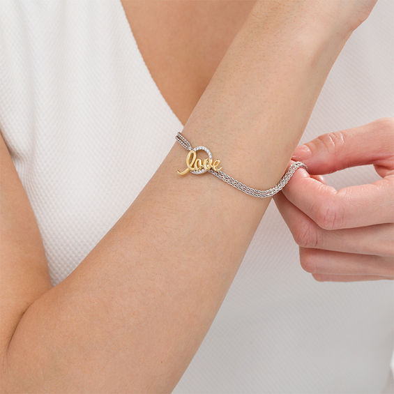 1/5 CT. T.W. Diamond "love" Double Strand Bracelet in Sterling Silver and 10K Gold - 7