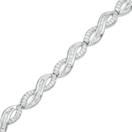 1/2 CT. T.W. Baguette and Round Diamond Infinity Bracelet in Sterling Silver - 7.25"