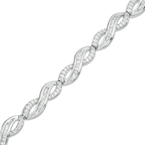 1/2 CT. T.w. Baguette and Round Diamond Infinity Bracelet in Sterling Silver - 7.25"
