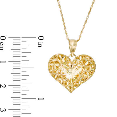 10k Yellow Gold Filigree Heart Pendant Necklace