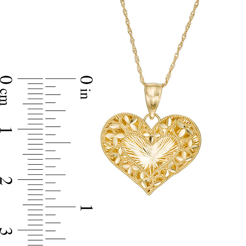 Main Image 2 of Diamond-Cut Filigree Vintage-Style Heart Pendant in 10K Gold