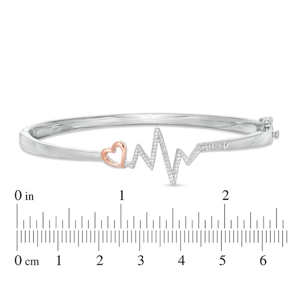 1/5 CT. T.w. Diamond Heart and Heartbeat Bangle in Sterling Silver and 10K Rose Gold