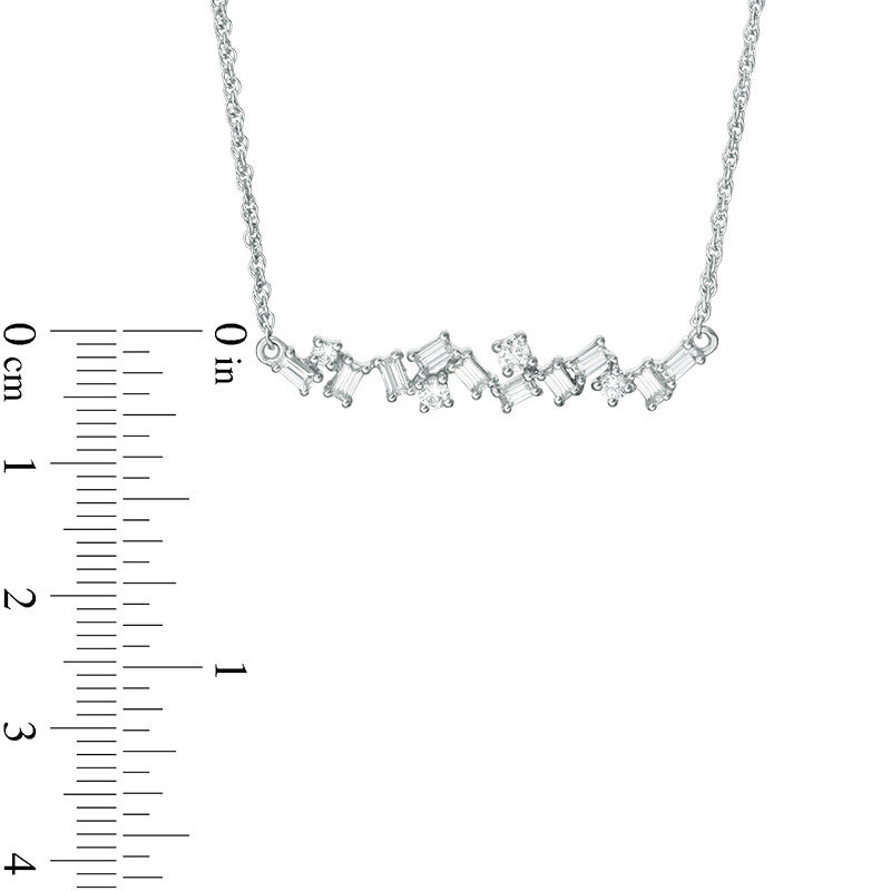 Main Image 3 of 3/8 CT. T.W. Baguette and Round Diamond Scatter Bar Necklace in 10K White Gold