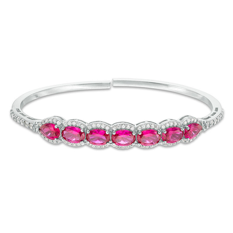 Lab-Created Ruby and White Sapphire Frame Bangle in Sterling Silver