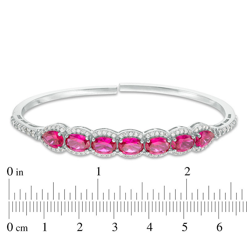 Lab-Created Ruby and White Sapphire Frame Bangle in Sterling Silver