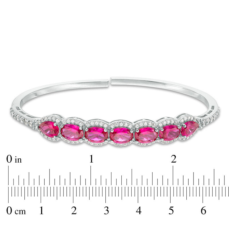 Main Image 2 of Lab-Created Ruby and White Sapphire Frame Bangle in Sterling Silver