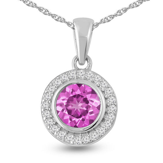 Birthstone and Lab-Created White Sapphire Frame Pendant (1 Stone)