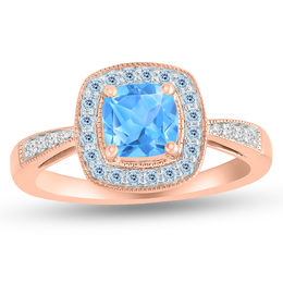 6.0mm Cushion-Cut Birthstone Frame Ring (2 Stones)