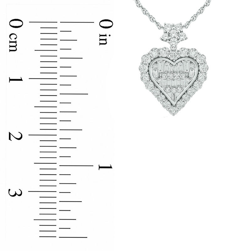 Main Image 2 of 1/2 CT. T.W. Baguette and Round Diamond Frame Heart Pendant in 10K White Gold