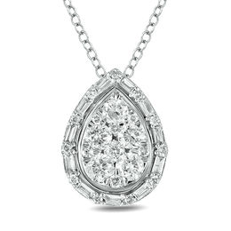 1/2 CT. T.W. Baguette and Round Diamond Pear-Shaped Pendant in 10K White Gold
