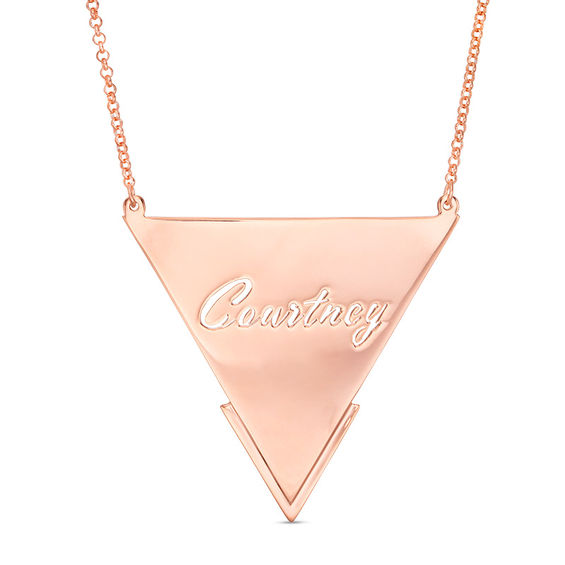 Lowercase Script Name Engravable Triangle VTip Necklace in Sterling