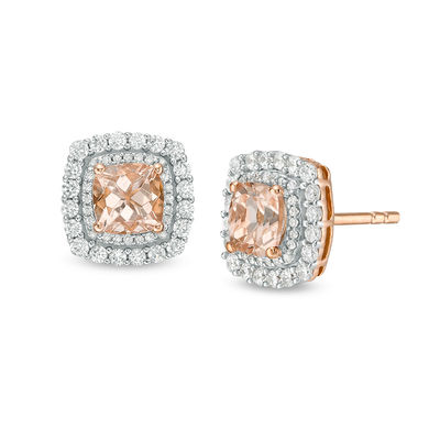 5 0mm Cushion Cut Morganite And 1 2 Ct T W Diamond Double Frame