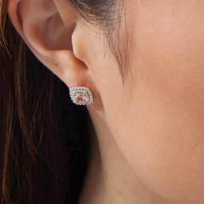 5 0mm Cushion Cut Morganite And 1 2 Ct T W Diamond Double Frame