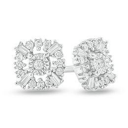 1/10 CT. T.W. Diamond Art Deco Cushion Frame Stud Earrings in 10K White Gold