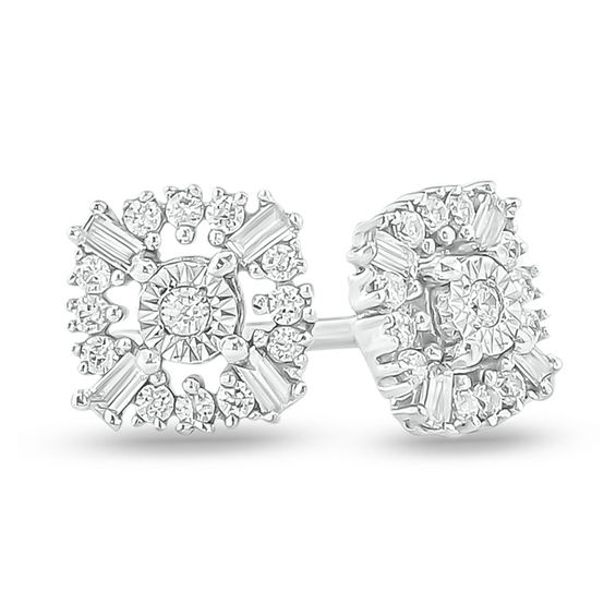 1/10 CT. T.w. Diamond Art Deco Cushion Frame Stud Earrings in 10K White Gold