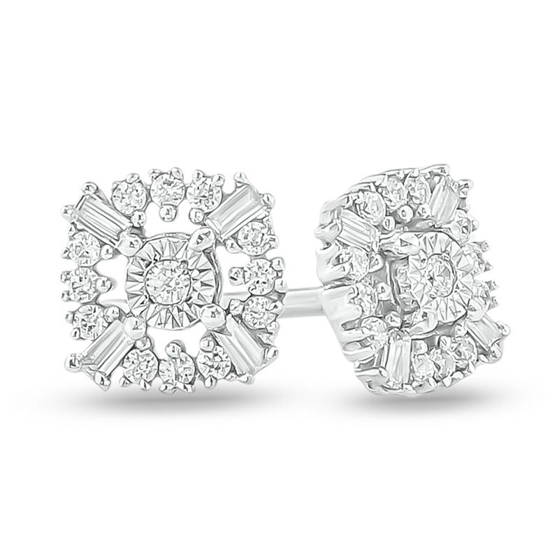 Main Image 1 of 1/10 CT. T.W. Diamond Art Deco Cushion Frame Stud Earrings in 10K White Gold