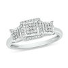 Thumbnail Image 1 of 1/6 CT. T.W. Composite Diamond Three Stone Square Frame Promise Ring in Sterling Silver