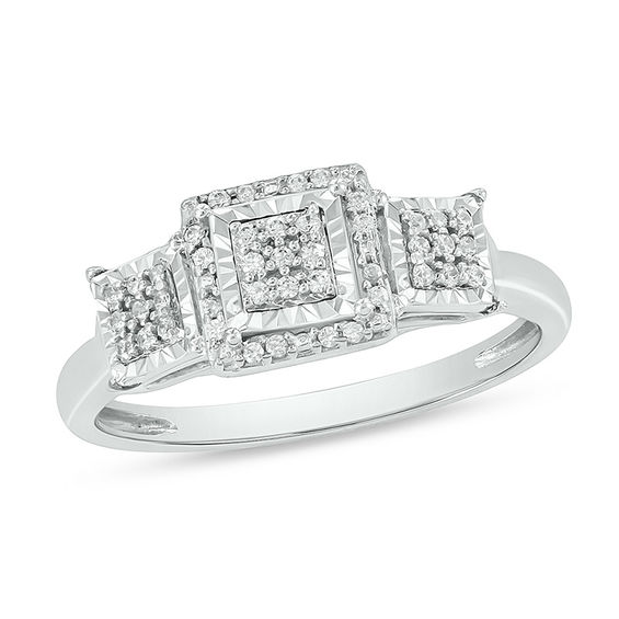 1/6 CT. T.w. Composite Diamond Three Stone Square Frame Promise Ring in Sterling Silver