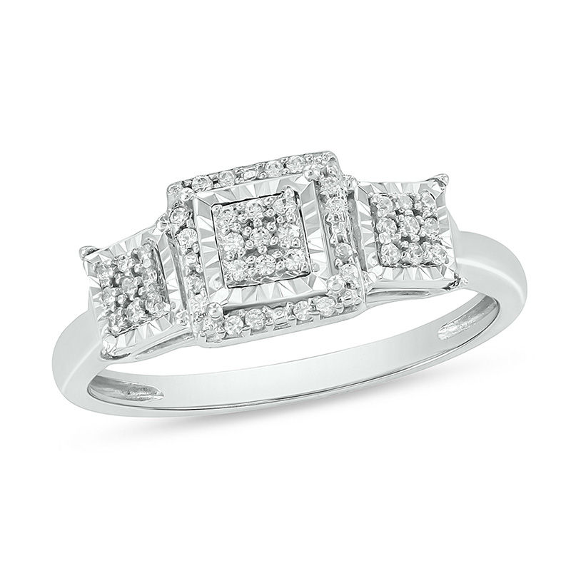 Main Image 1 of 1/6 CT. T.W. Composite Diamond Three Stone Square Frame Promise Ring in Sterling Silver