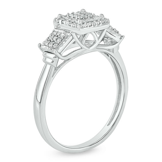 1/6 CT. T.w. Composite Diamond Three Stone Square Frame Promise Ring in Sterling Silver
