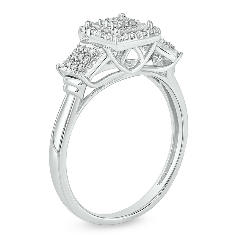 Main Image 2 of 1/6 CT. T.W. Composite Diamond Three Stone Square Frame Promise Ring in Sterling Silver