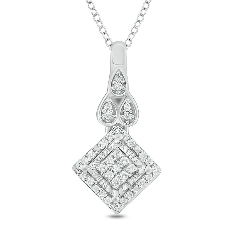 1/10 CT. T.W. Composite Diamond Tilted Square Frame Teardrop Pendant in Sterling Silver