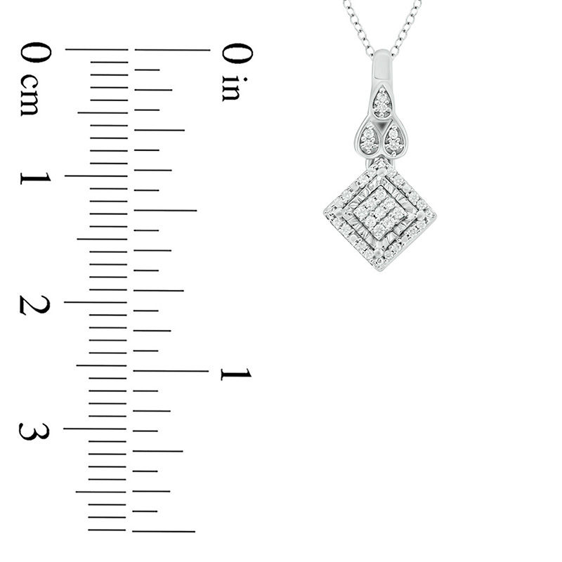 1/10 CT. T.W. Composite Diamond Tilted Square Frame Teardrop Pendant in Sterling Silver