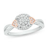 Thumbnail Image 1 of 1/6 CT. T.W. Composite Diamond Frame Heart-Sides Crossover Promise Ring in Sterling Silver with 14K Rose Gold Plate