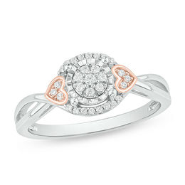 1/6 CT. T.W. Composite Diamond Frame Heart-Sides Crossover Promise Ring in Sterling Silver with 14K Rose Gold Plate