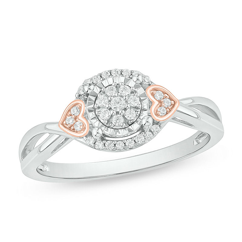 Main Image 1 of 1/6 CT. T.W. Composite Diamond Frame Heart-Sides Crossover Promise Ring in Sterling Silver with 14K Rose Gold Plate