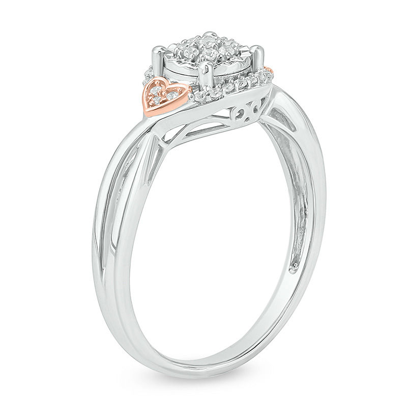 Main Image 2 of 1/6 CT. T.W. Composite Diamond Frame Heart-Sides Crossover Promise Ring in Sterling Silver with 14K Rose Gold Plate