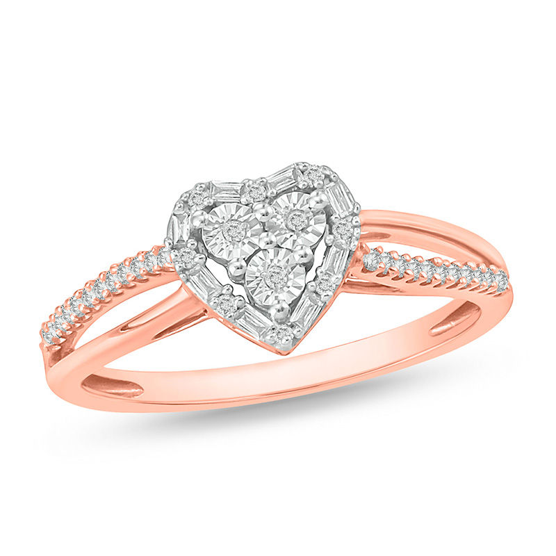 1/6 CT. T.W. Composite Diamond Art Deco Heart Frame Promise Ring in Sterling Silver with 14K Rose Gold Plate