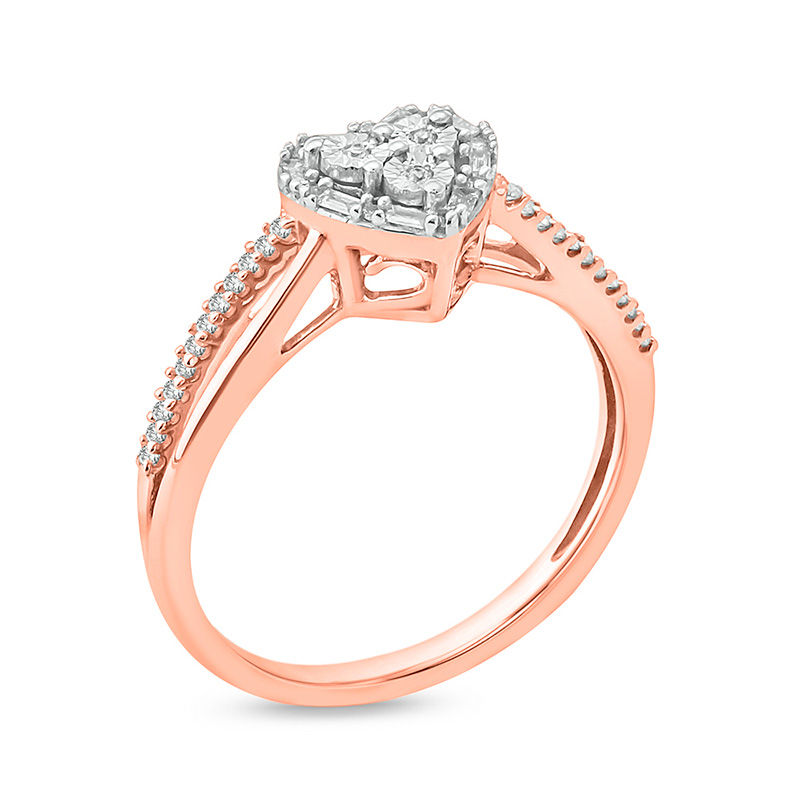 1/6 CT. T.W. Composite Diamond Art Deco Heart Frame Promise Ring in Sterling Silver with 14K Rose Gold Plate