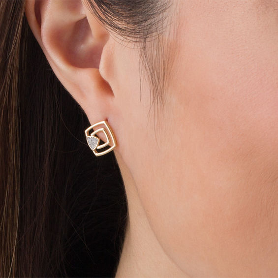1/20 CT. T.W. Diamond Geometric Open Double Cushion Stud Earrings in Sterling Silver with 14K Gold Plate 1/20 CT. T.W. Diamond Geometric Open Double Cushion Stud Earrings in Sterling Silver with 14K Gold Plate
